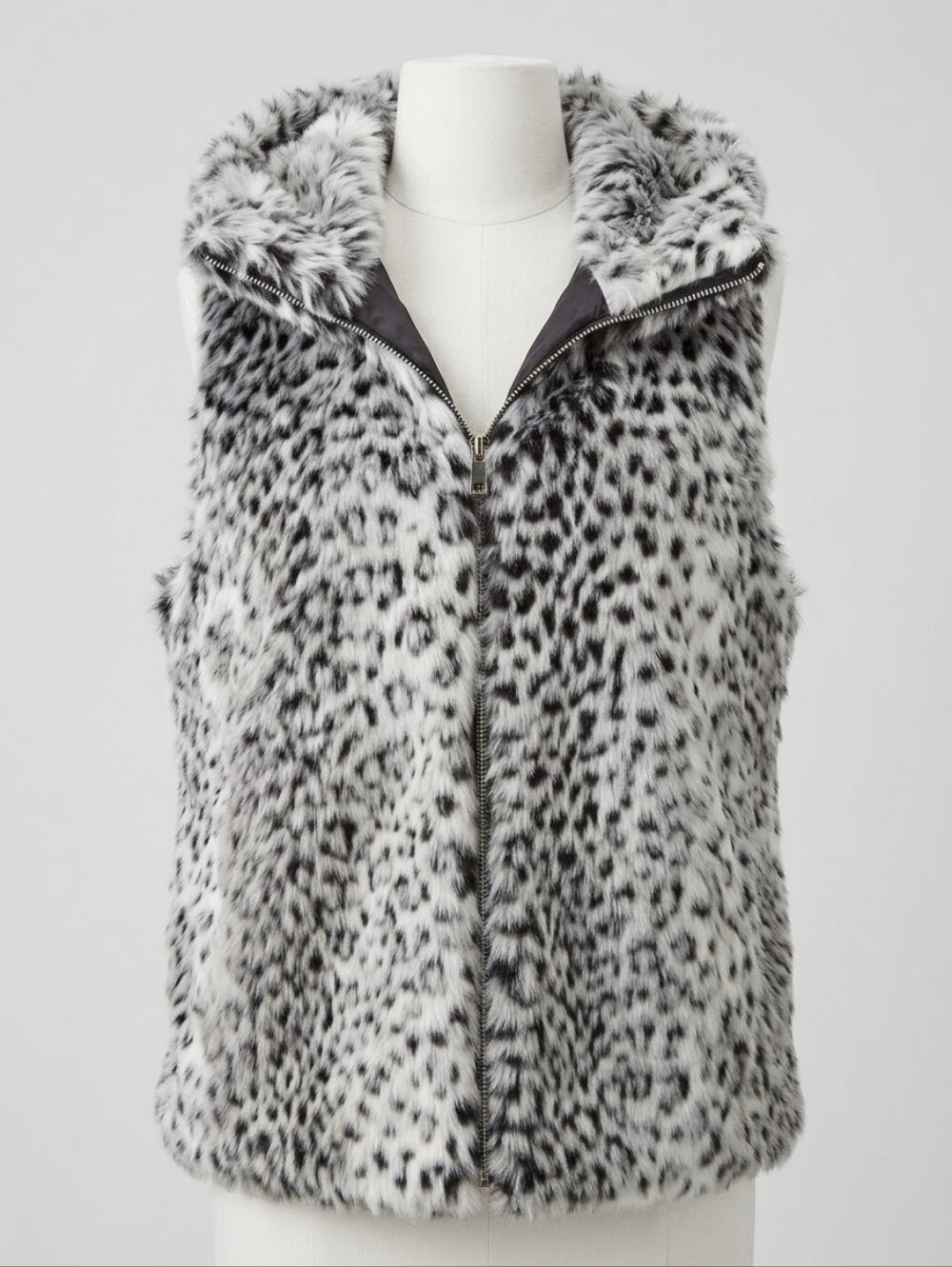 Fever Faux Fur Hooded Vest - Snow Leopard Print, Women, Size Large